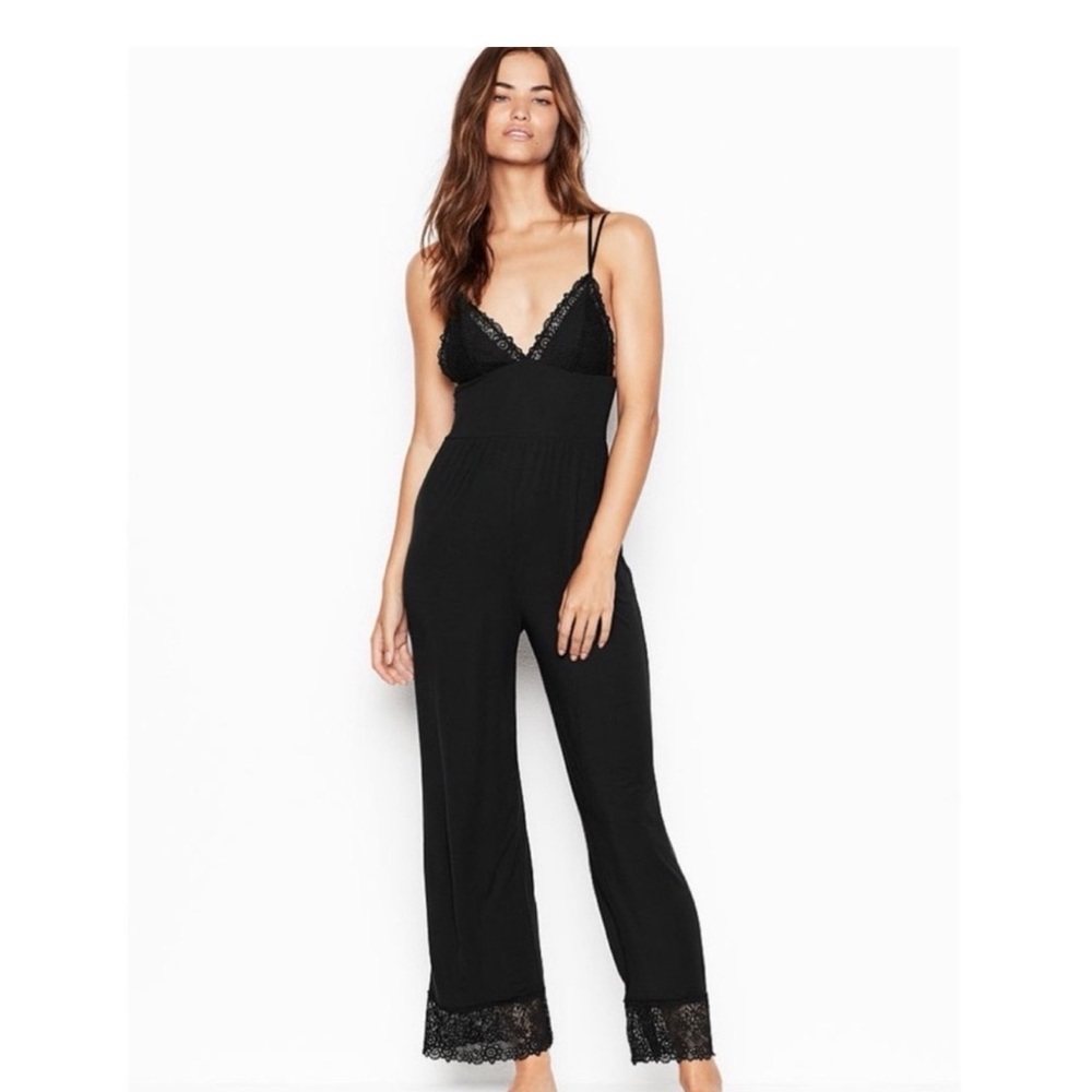Victoria's Secret Black Lace Trim Jumpsuit
